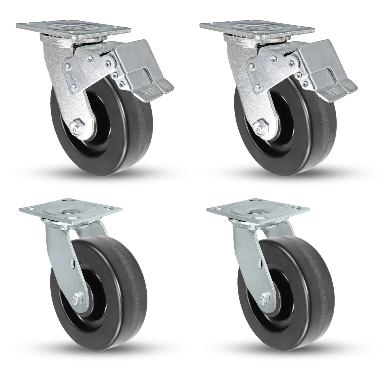 Heavy-Duty 6" x 2" Phenolic Wheel Caster Set - 3600 Lbs Capacity - Includes 2 Total Lock & 2 Swivel Casters CasterHQ