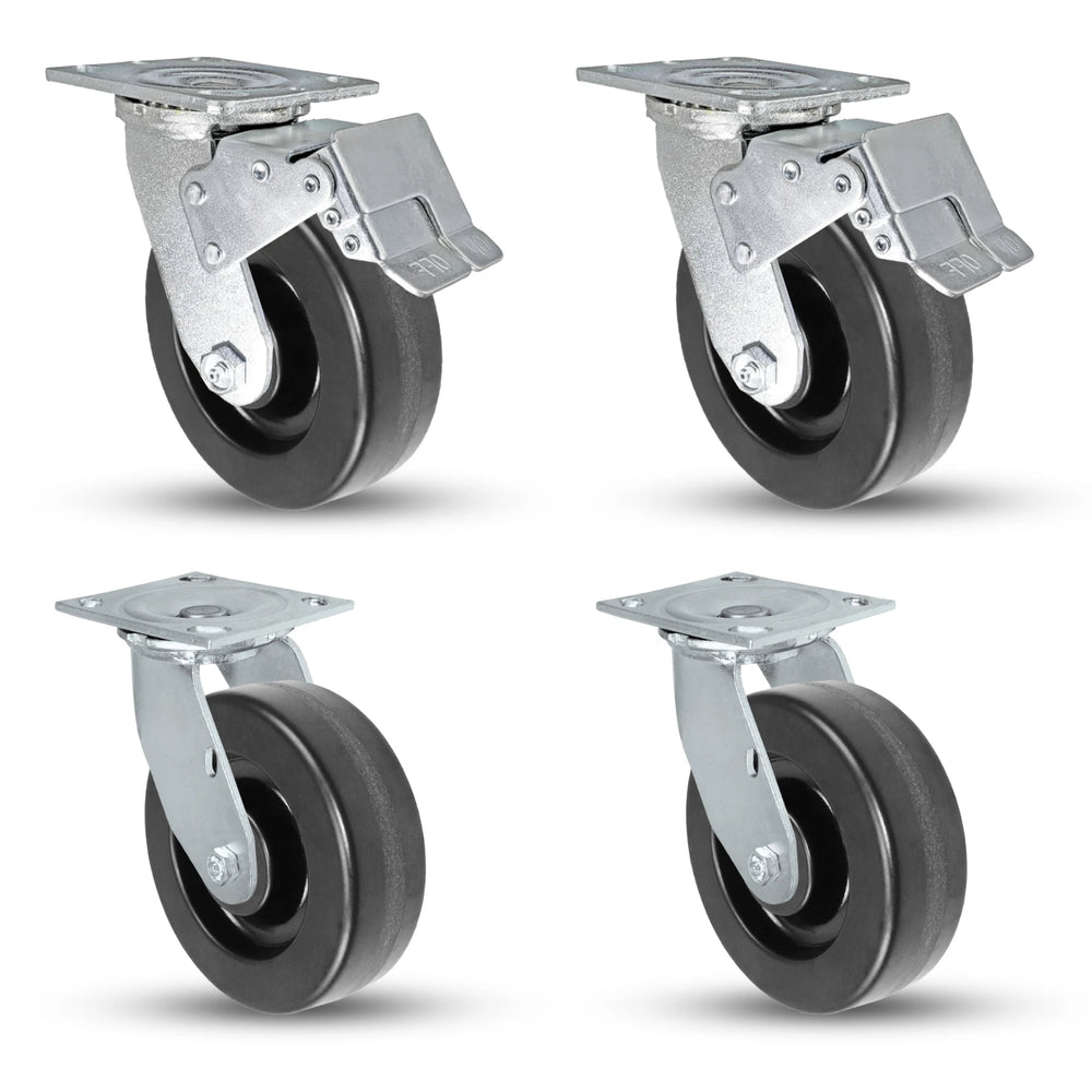 Heavy-Duty 6" x 2" Phenolic Wheel Caster Set - 3600 Lbs Capacity - Includes 2 Total Lock & 2 Swivel Casters CasterHQ