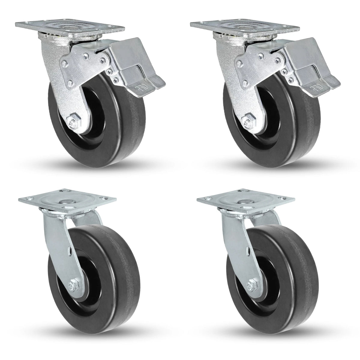 Heavy-Duty 6" x 2" Phenolic Wheel Caster Set - 3600 Lbs Capacity - Includes 2 Total Lock & 2 Swivel Casters CasterHQ