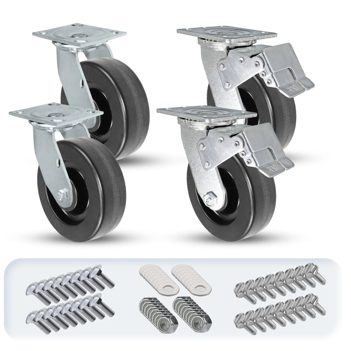 Heavy-Duty 6" x 2" Phenolic Wheel Caster Set - 3600 Lbs Capacity - Includes 2 Total Lock & 2 Swivel Casters CasterHQ
