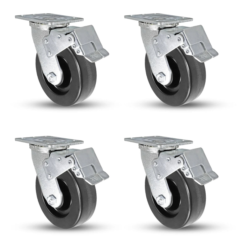 6" x 2" Phenolic Total Lock Caster Set - Heavy-Duty 3,600 lbs Industrial Capacity CasterHQ