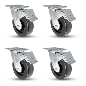 6" x 2" Phenolic Total Lock Caster Set 4" x 4-1/2" Plate – 3,600 lb