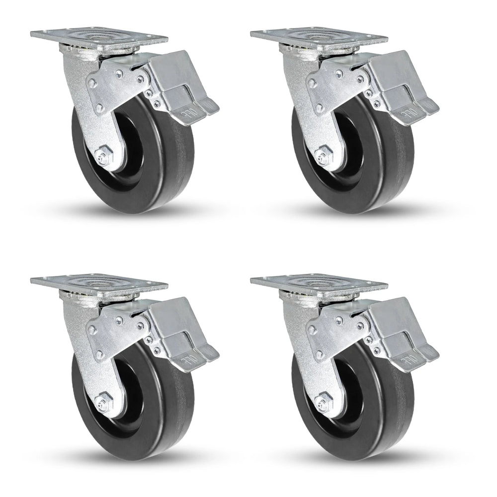 6" x 2" Phenolic Total Lock Caster Set - Heavy-Duty 3,600 lbs Industrial Capacity CasterHQ