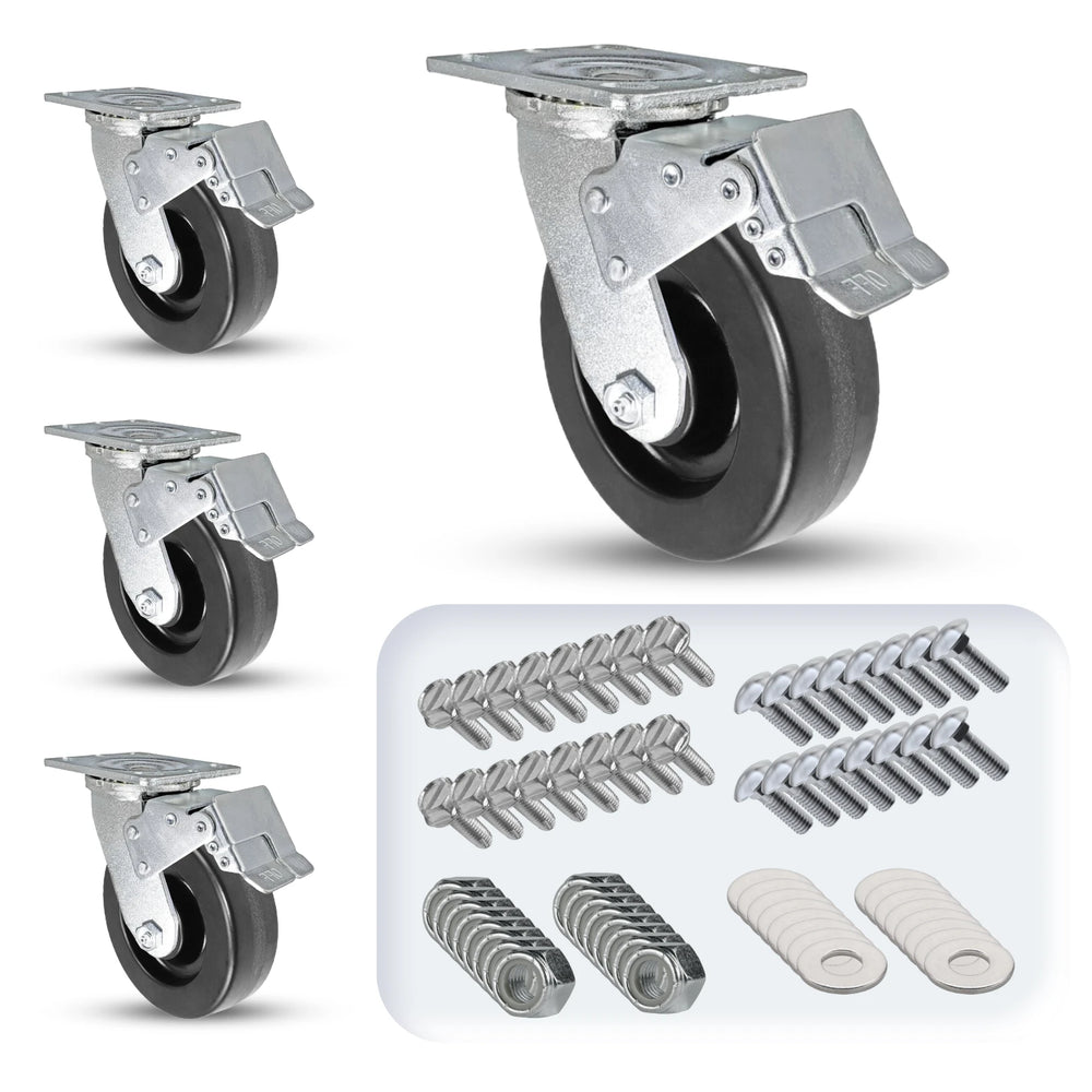 6" x 2" Phenolic Total Lock Caster Set - Heavy-Duty 3,600 lbs Industrial Capacity CasterHQ
