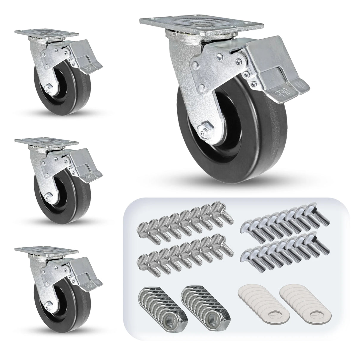 6" x 2" Phenolic Total Lock Caster Set - Heavy-Duty 3,600 lbs Industrial Capacity CasterHQ