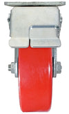 6 Inch x 2 Inch Total Lock Caster Set - 4 Pack | 4800 lbs Capacity | 2 Locking 2 Rigid Red Polyurethane CasterHQ