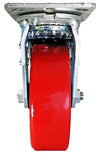 6 Inch x 2 Inch Total Lock Caster Set - 4 Pack | 4800 lbs Capacity | 2 Locking 2 Rigid Red Polyurethane CasterHQ
