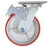 6 Inch x 2 Inch Total Lock Caster Set - 4 Pack | 4800 lbs Capacity | 2 Locking 2 Rigid Red Polyurethane CasterHQ