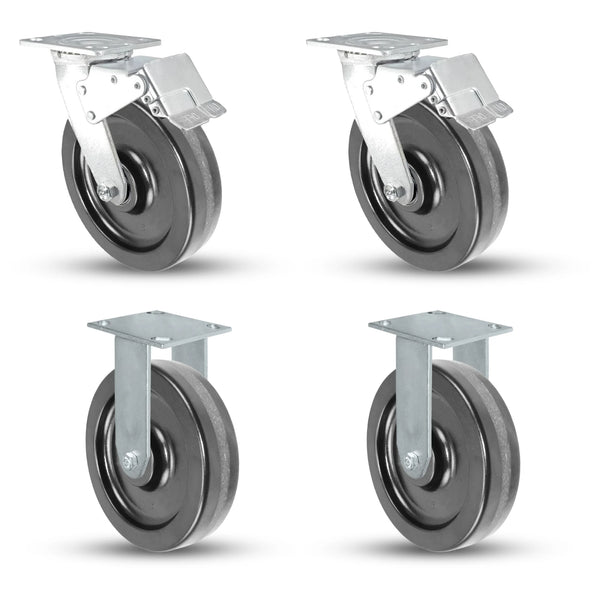 Heavy-Duty 8" x 2" Phenolic Caster Set - 4,000 Lbs Total Capacity for Industrial & Commercial Use CasterHQ
