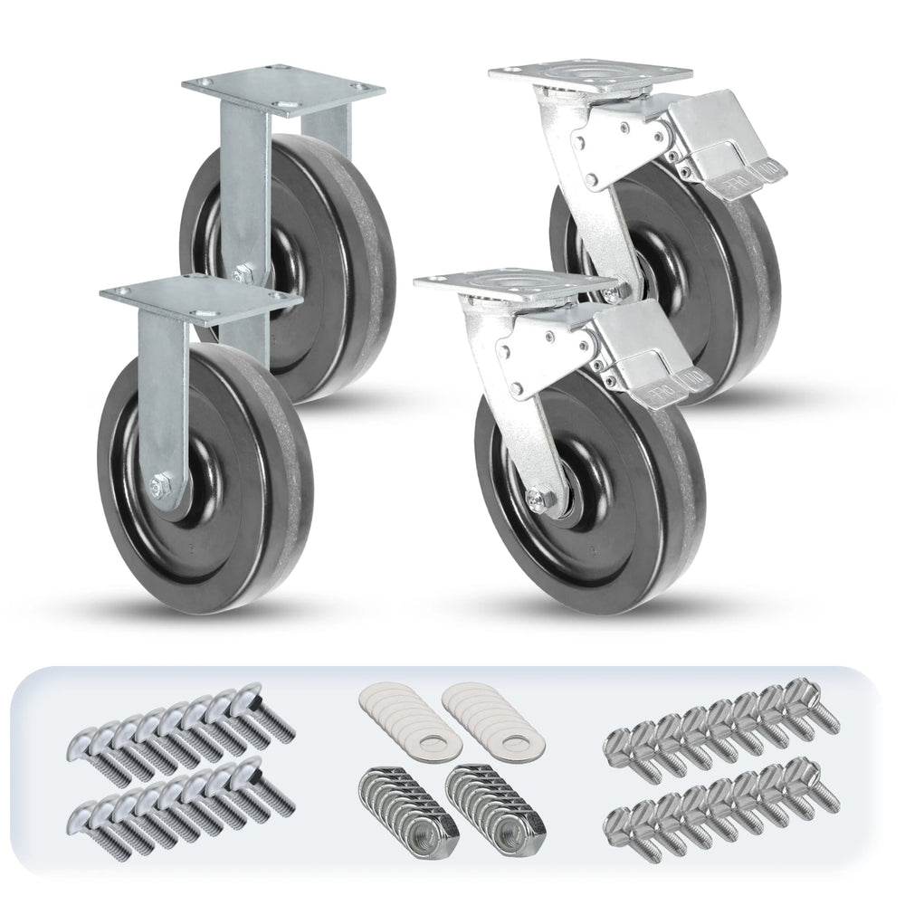 Heavy-Duty 8" x 2" Phenolic Caster Set - 4,000 Lbs Total Capacity for Industrial & Commercial Use CasterHQ