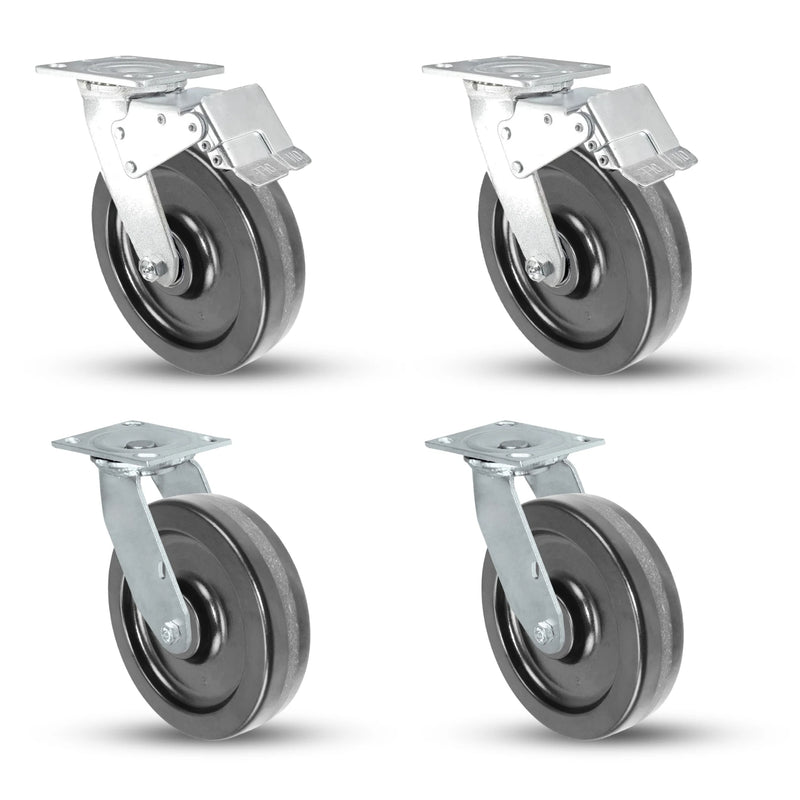 Heavy-Duty 8x2 Inch Caster Set - Total Lock & Swivel, 4,000 Lbs Capacity - Ideal for Industrial Use CasterHQ