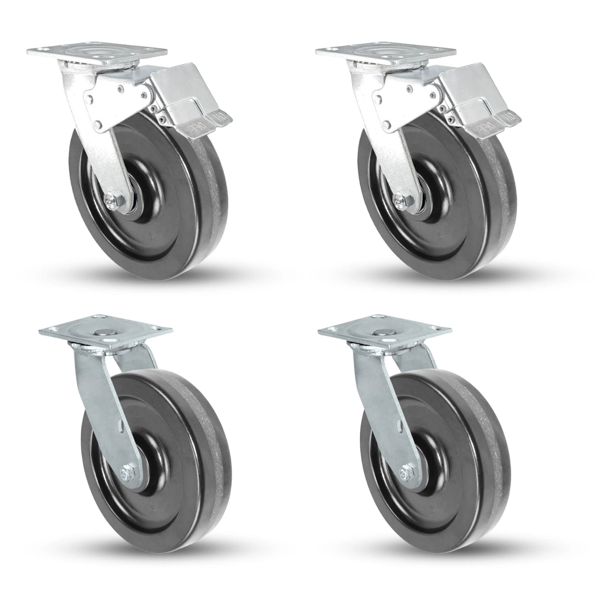 Heavy-Duty 8x2 Inch Caster Set - Total Lock & Swivel, 4,000 Lbs Capacity - Ideal for Industrial Use CasterHQ