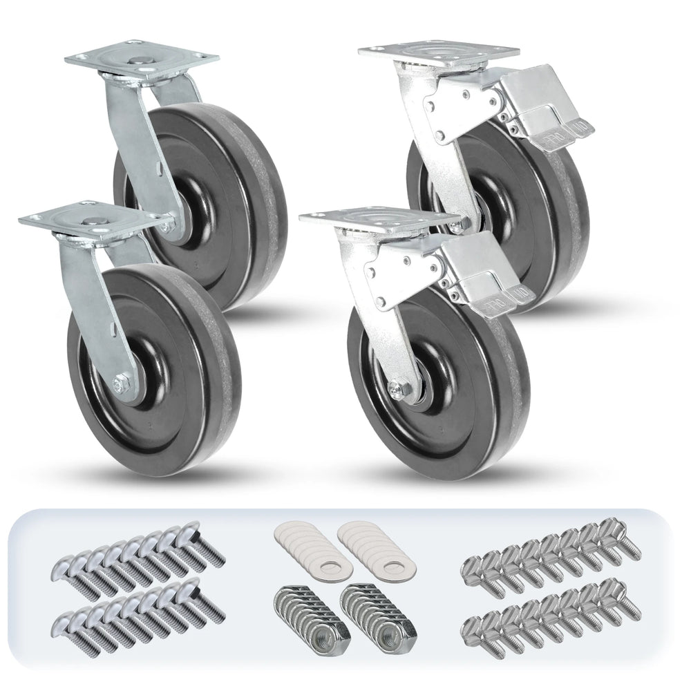 Heavy-Duty 8x2 Inch Caster Set - Total Lock & Swivel, 4,000 Lbs Capacity - Ideal for Industrial Use CasterHQ