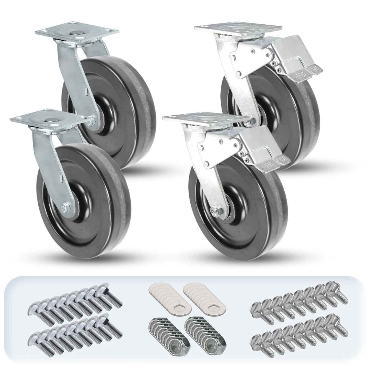 Heavy-Duty 8x2 Inch Caster Set - Total Lock & Swivel, 4,000 Lbs Capacity - Ideal for Industrial Use CasterHQ