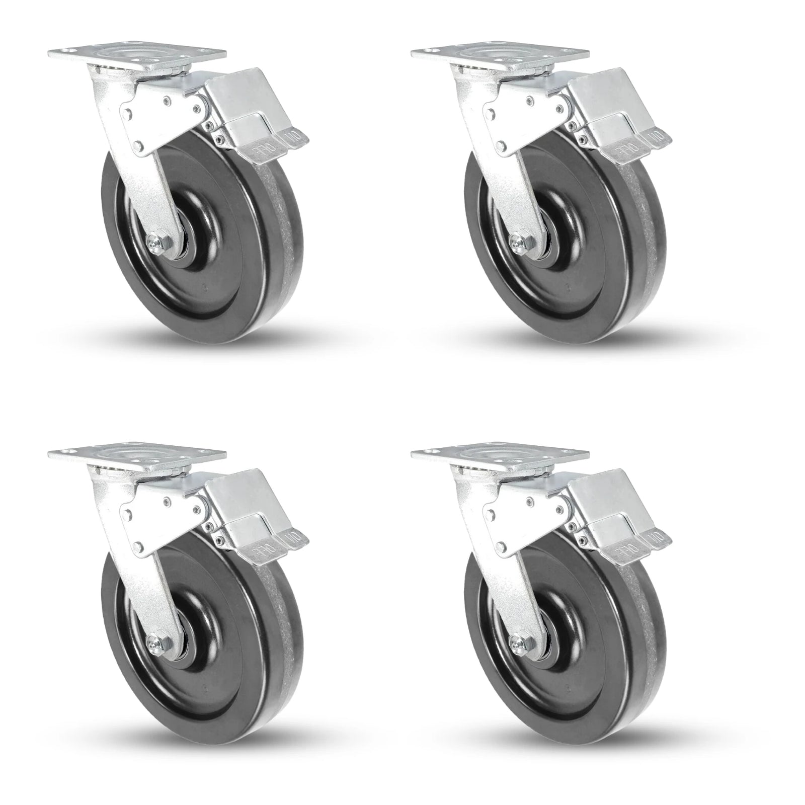 8 Inch x 2 Inch Phenolic Caster Set - 4 Pack with Total Locks | 4000 lbs Capacity Heavy Duty CasterHQ