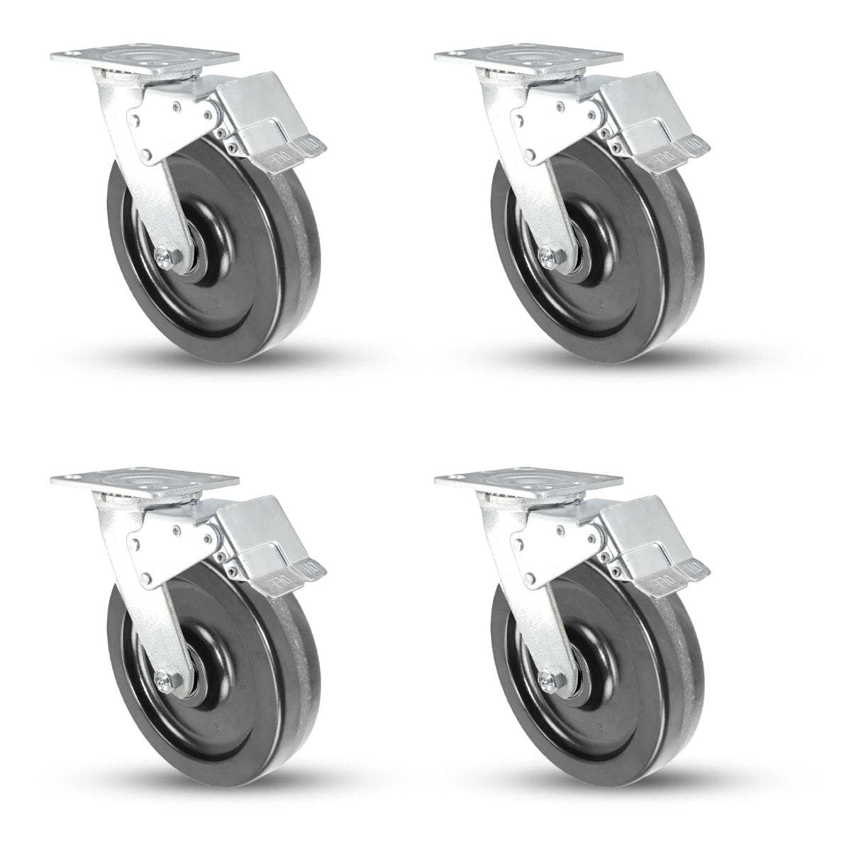 8 Inch x 2 Inch Phenolic Caster Set - 4 Pack with Total Locks | 4000 lbs Capacity Heavy Duty CasterHQ