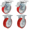 8" x 2" Total Lock Caster Set of 4 - 2 Total Locking Casters & 2 Rigid Casters with Red Polyurethane on Steel Wheel - 5,000 lbs Capacity Per Set of 4 CasterHQ