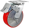 8" x 2" Total Lock Caster Set of 4 - 2 Total Locking Casters & 2 Rigid Casters with Red Polyurethane on Steel Wheel - 5,000 lbs Capacity Per Set of 4 CasterHQ
