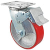 8" x 2" Total Lock Caster Set of 4 - 2 Total Locking Casters & 2 Rigid Casters with Red Polyurethane on Steel Wheel - 5,000 lbs Capacity Per Set of 4 CasterHQ