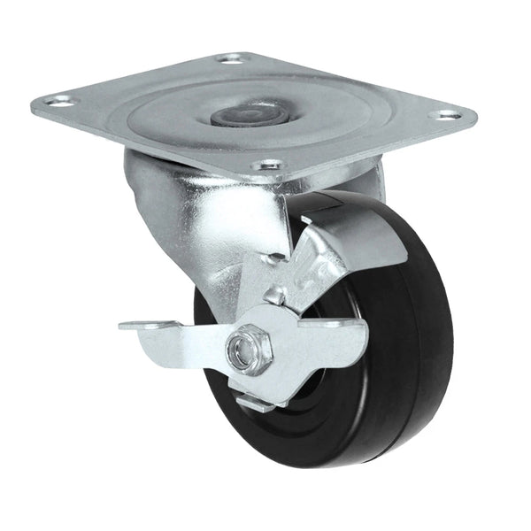 General Duty Swivel Caster with Brake | 4" Diameter Hard Rubber Wheel | 300 lbs capacity CasterHQ
