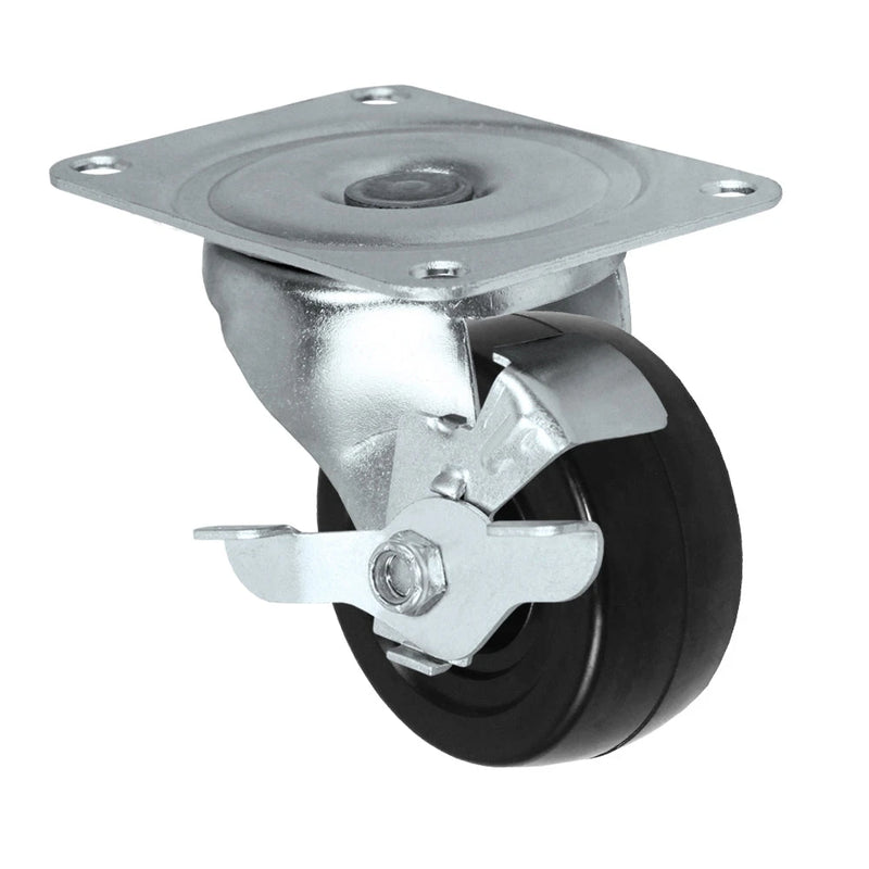General Duty Swivel Caster with Brake | 4" Diameter Hard Rubber Wheel | 300 lbs capacity CasterHQ