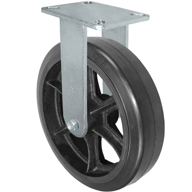 12" Rigid Caster - Rubber Tread Wheel  Cast Iron Core - 1,300 lbs Capacity CasterHQ