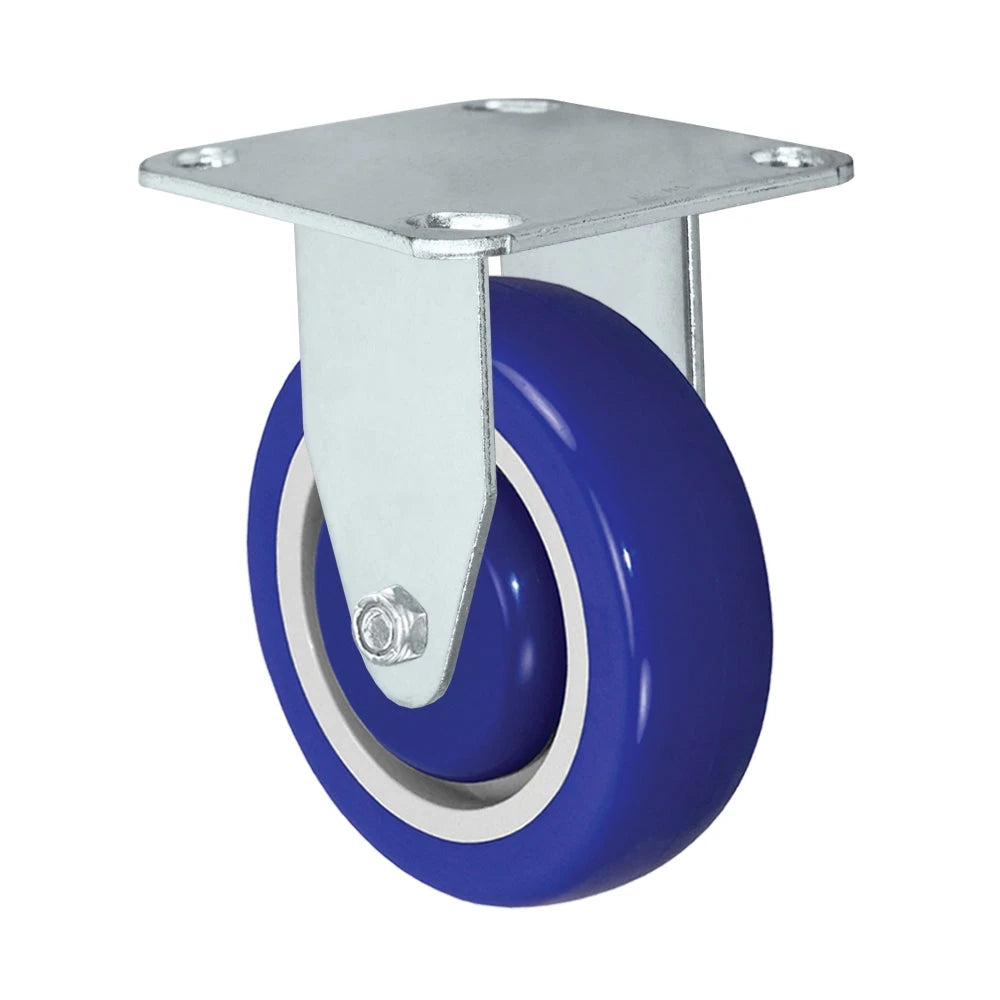 3-1/2" x 1-1/4" Rigid Caster | Blue Polyurethane on Polyolefin Core Wheel | 275 lbs Capacity | Plate Size: 3-1/8" x 4-1/8" CasterHQ