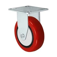 3-1/2" x 1-1/4" Rigid Caster | Red Polyurethane on Polyolefin Core Wheel | 275 lbs Capacity | Plate Size: 3-1/8" x 4-1/8" CasterHQ