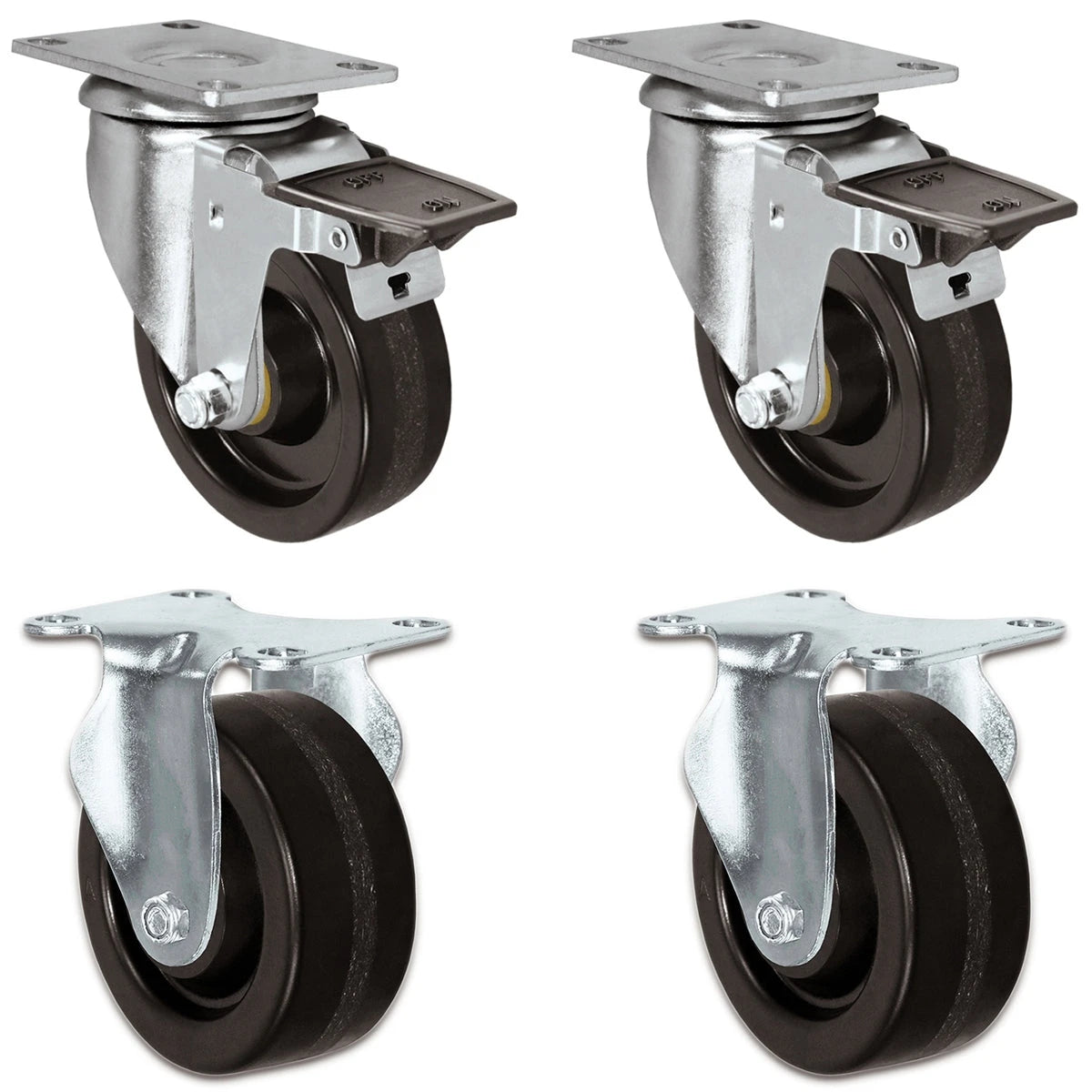 3" X 1.25" Light Duty Phenolic Wheel - 2 Swivel Front Locking 2 Rigid Caster Set of 4 - 1,200 lbs Capacity Per Set of 4 CasterHQ