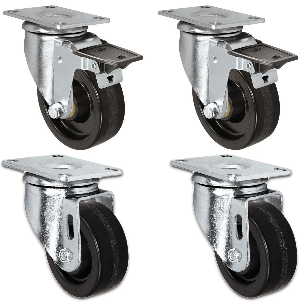 3" X 1.25" Light Duty Phenolic Wheel - 2 Swivel Front Locking Caster 2 Swivels Set of 4 - 1,200 lbs Capacity Per Set of 4 CasterHQ