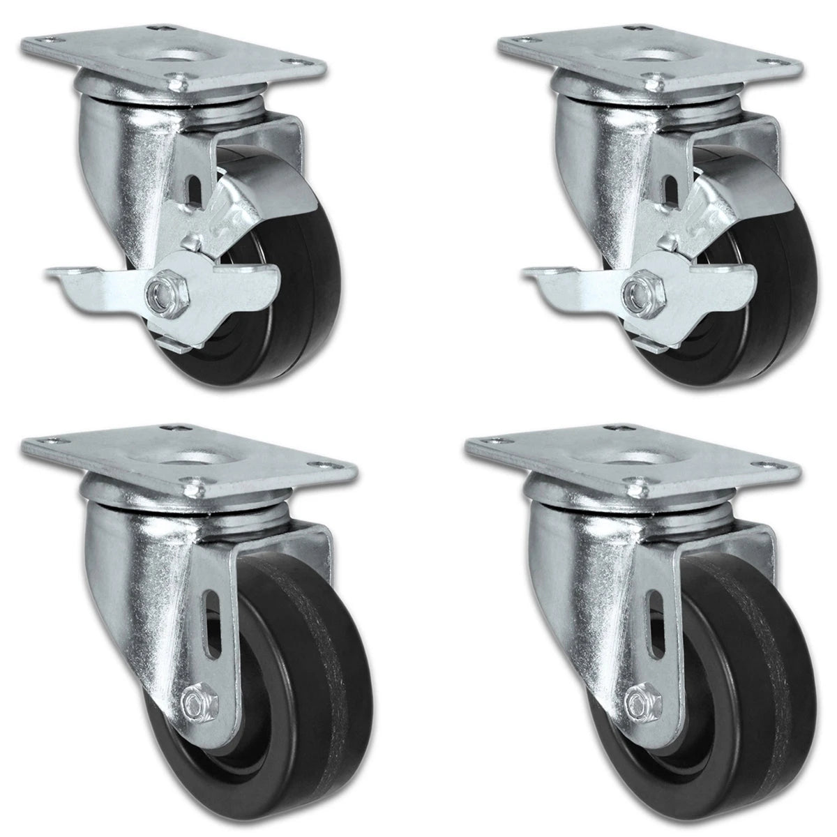 3" X 1.25" Light Duty Phenolic Wheel - 2 Swivel & 2 Locking Casters Set of 4 - 1,200 lbs Capacity Per Set of 4 CasterHQ