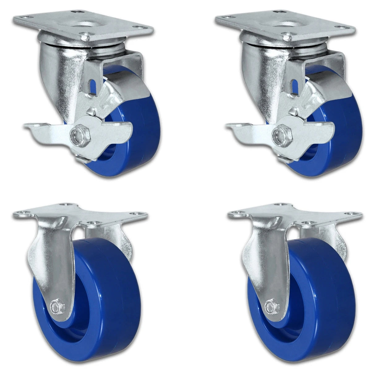 3 Inch Solid Polyurethane Caster Set - 4 Pack | 1200 lbs Total Capacity | 2 Locking 2 Rigid CasterHQ