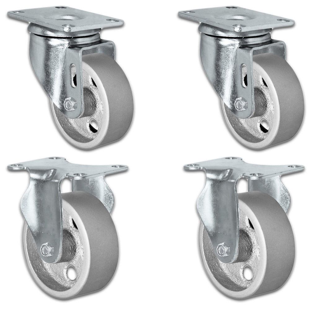 3" X 1.25" Steel Wheel Caster Set of 4 - 2 Swivel & 2 Rigid Casters - 1,400 lbs Capacity Per Set CasterHQ