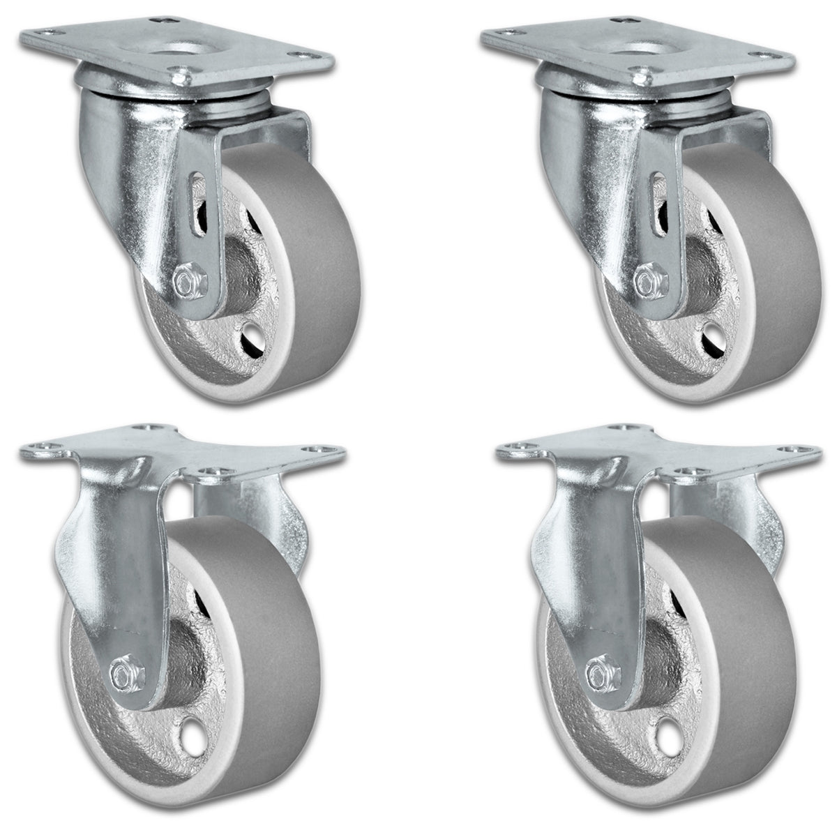 5 Inch x 1.25 Inch Steel Wheel Caster Set - 4 Pack | 1400 lbs Total Capacity | 2 Swivel 2 Rigid CasterHQ