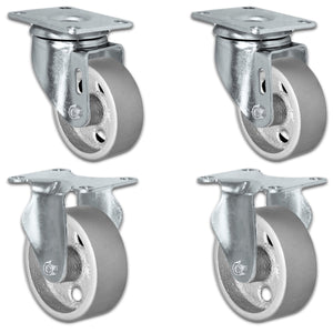 5 Inch x 1.25 Inch Steel Wheel Caster Set - 4 Pack | 1400 lbs Total Capacity | 2 Swivel 2 Rigid CasterHQ