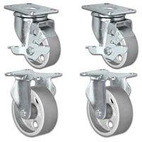 4" X 1.25" Steel Wheel Caster Set of 4 - 2 Locking Swivel & 2 Rigid Casters - 1,400 lbs Capacity Per Set CasterHQ