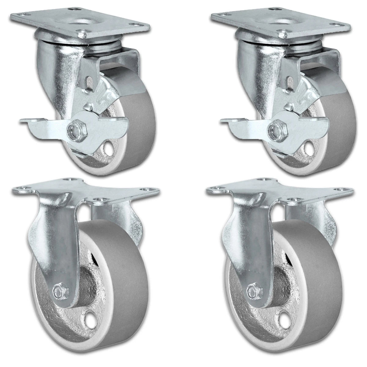 5" X 1.25" Steel Wheel Caster Set of 4 - 2 Locking Swivel & 2 Rigid Casters - 1,400 lbs Capacity Per Set CasterHQ