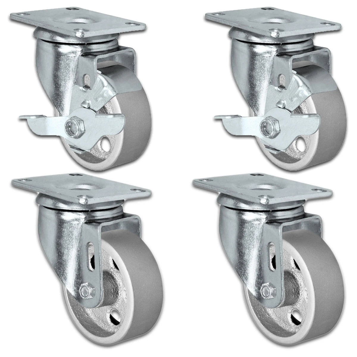 5" X 1.25" Steel Wheel Caster Set of 4 - 2 Locking Swivel & 2 Swivel Casters - 1,400 lbs Capacity Per Set CasterHQ