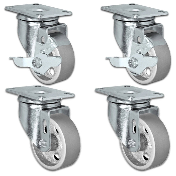 5" X 1.25" Steel Wheel Caster Set of 4 - 2 Locking Swivel & 2 Swivel Casters - 1,400 lbs Capacity Per Set CasterHQ