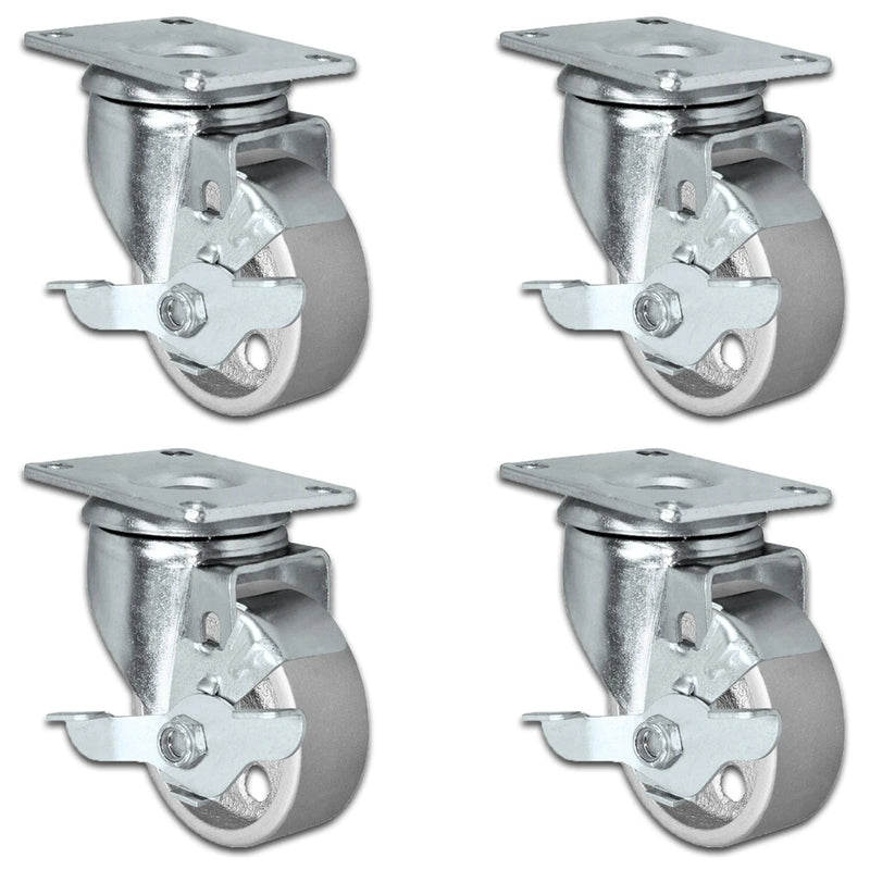3" X 1.25" Steel Wheel Caster Set of 4 - All Locking Swivel Casters - 1,400 lbs Capacity Per Set CasterHQ