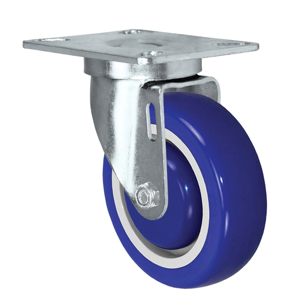 3-1/2" x 1-1/4" Swivel Caster | Blue Polyurethane on Polyolefin Core Wheel | 275 lbs Capacity | Plate Size: 3-1/8" x 4-1/8" CasterHQ