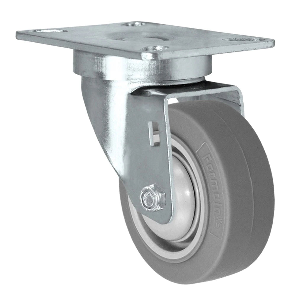 3" x 1-1/4" Swivel Caster | Thermo Plastic Rubber Wheel | 225 lbs Capacity | Plate Size: 3-1/8" x 4-1/8" CasterHQ