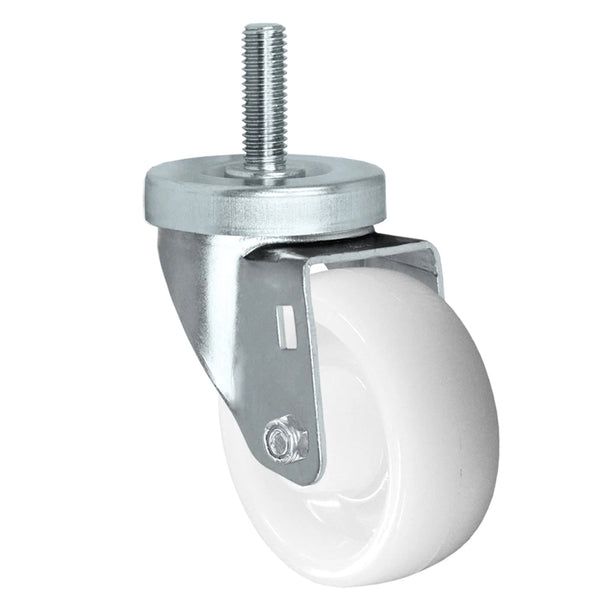 3" Threaded Stem Caster - Swivel Caster with White Nylon Wheel - 300 lbs Per Caster - 1/2" x 1-1/2" Long Threaded Stem Caster CasterHQ