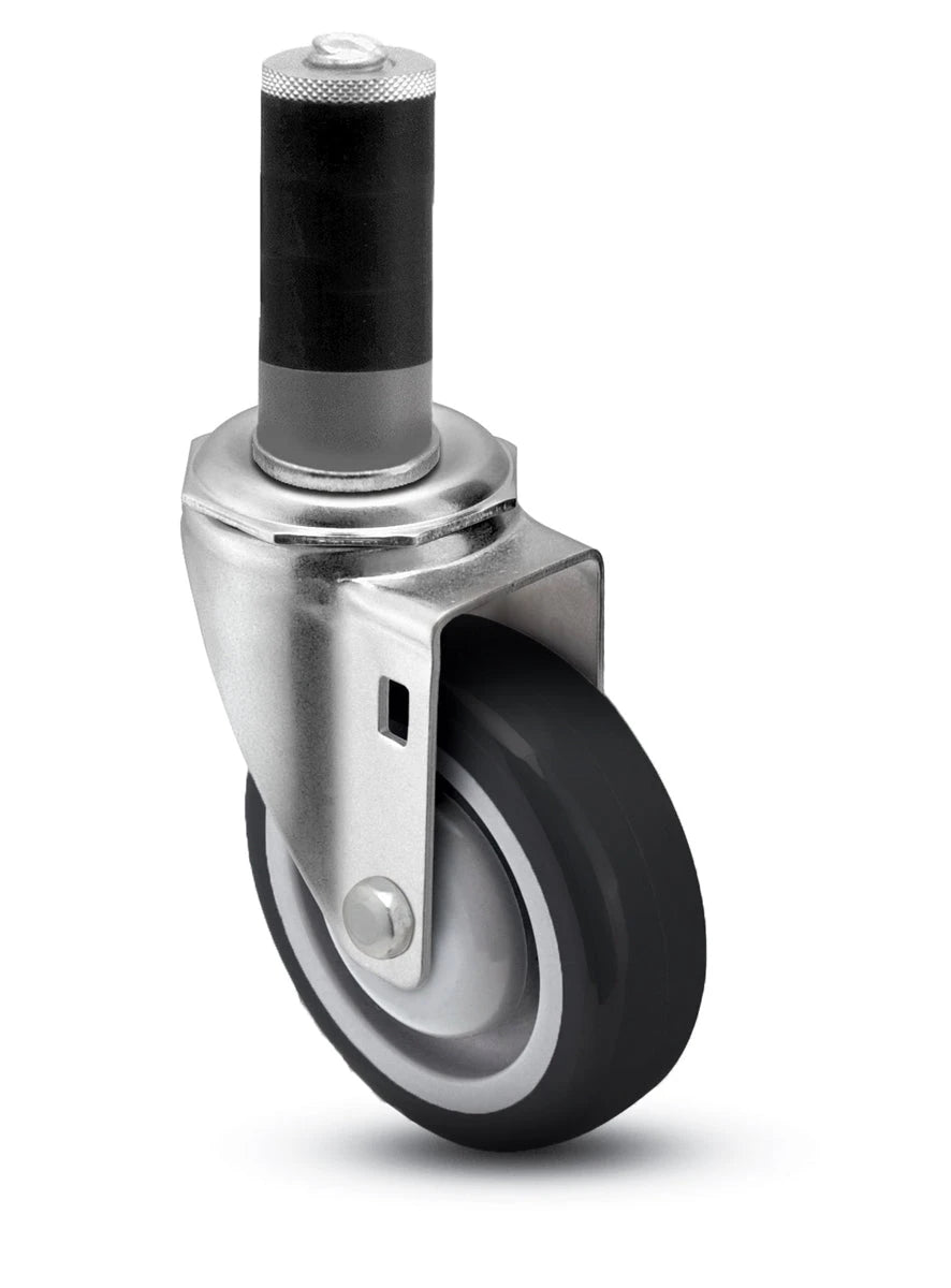 3" X 1-1/4" Swivel Caster | Black Polyurethane on Polyolefin Wheel | 1" Expanding Stem | 300 Lbs Capacity CasterHQ