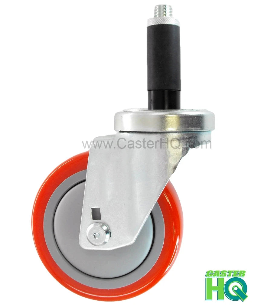 3" X 1-1/4" Swivel Caster | Red Polyurethane on Polyolefin Wheel | 1" Expanding Stem | 300 Lbs Capacity CasterHQ