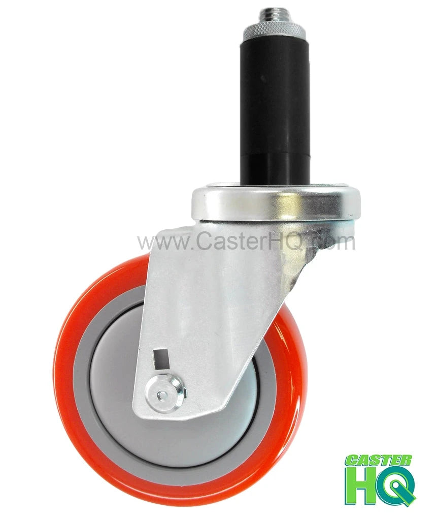 3" X 1-1/4" Swivel Caster | Red Polyurethane on Polyolefin Wheel | 1-1/8" Expanding Stem | 300 Lbs Capacity CasterHQ
