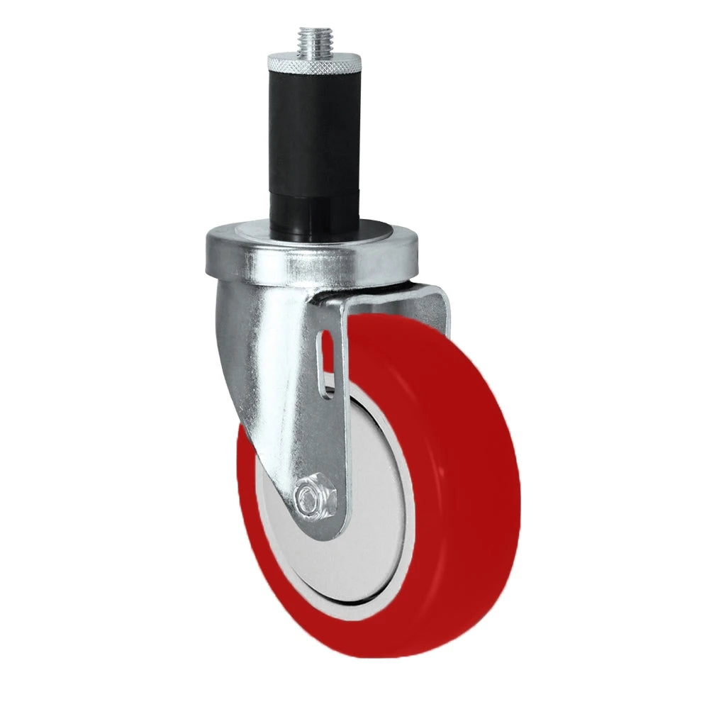 4 Inch x 1-1/4 Inch Red Polyurethane Swivel Caster - 300 lbs Capacity | 3/4 Inch Expanding Stem CasterHQ