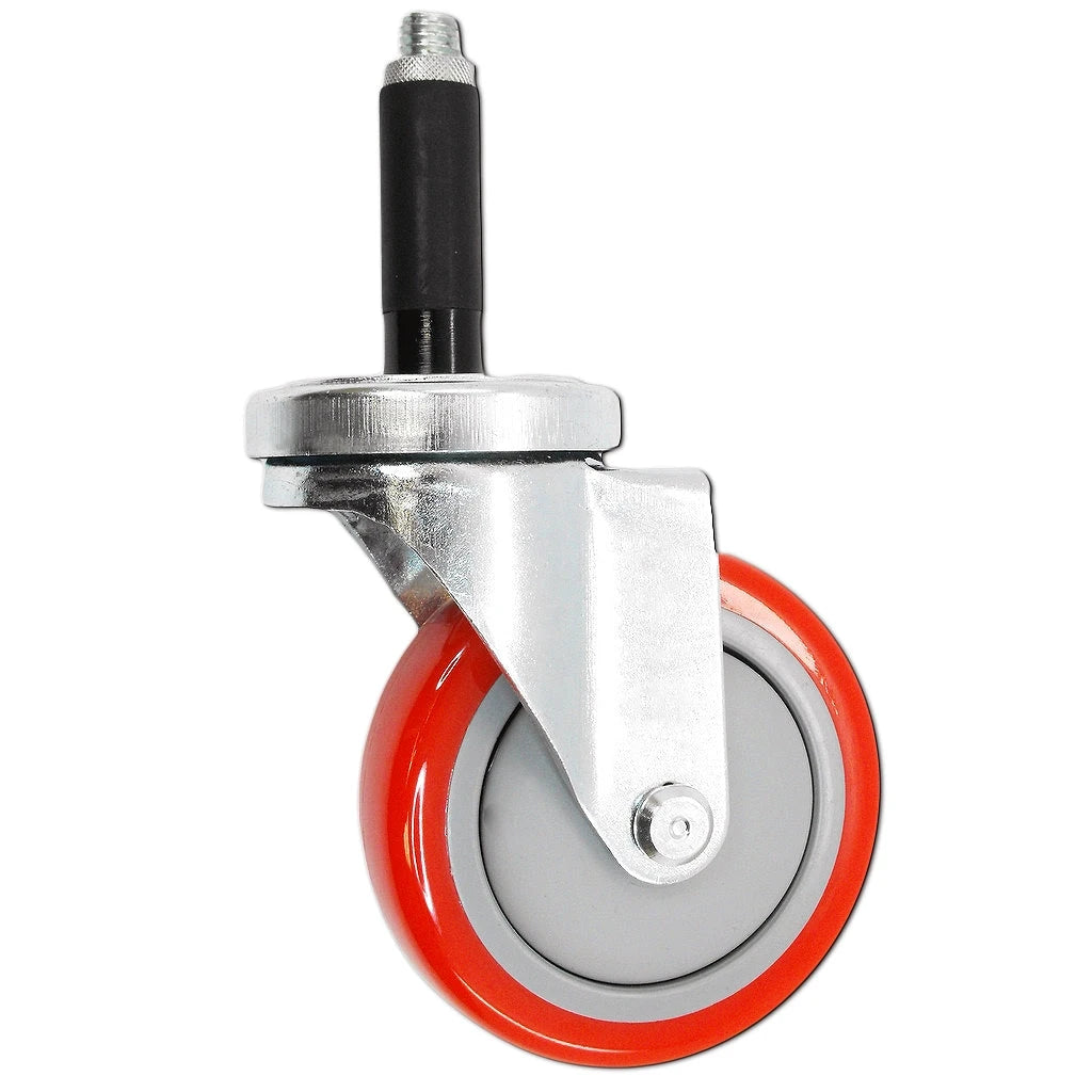3" X 1-1/4" Swivel Caster | Red Polyurethane on Polyolefin Wheel | 7/8" Expanding Stem | 300 Lbs Capacity CasterHQ