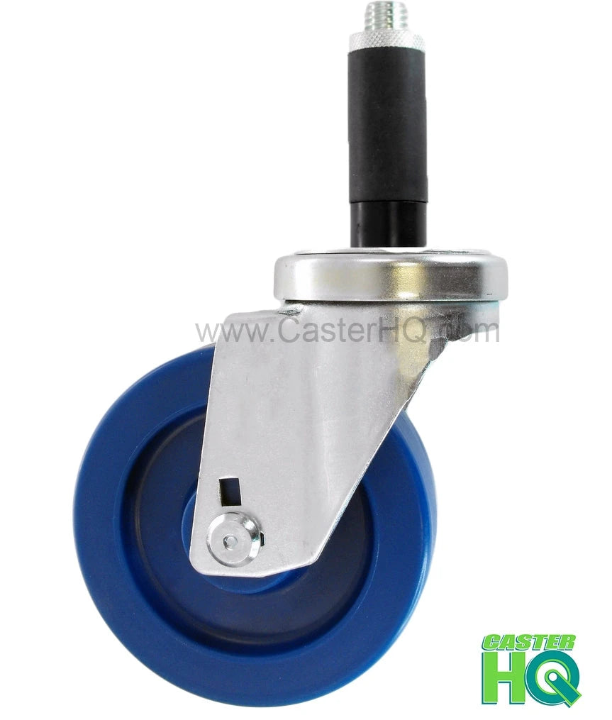 3" X 1-1/4" Swivel Caster | Blue Solid Polyurethane Wheel | 1" Expanding Stem | 300 Lbs Capacity CasterHQ