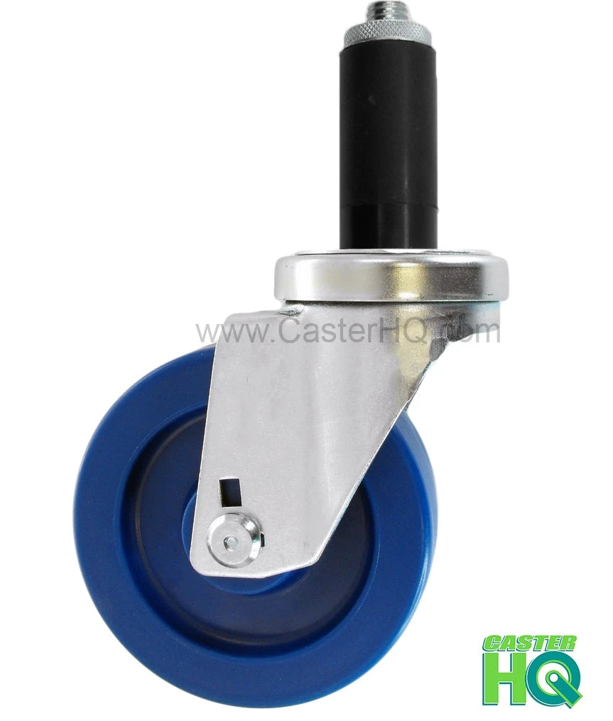 3" X 1-1/4" Swivel Caster | Blue Solid Polyurethane Wheel | 1-1/8" Expanding Stem | 300 Lbs Capacity CasterHQ